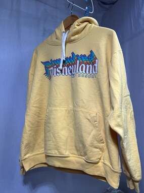 Disney Parks Disneyland Resort Retro Rainbow Stacked Logo Yellow Hoodie